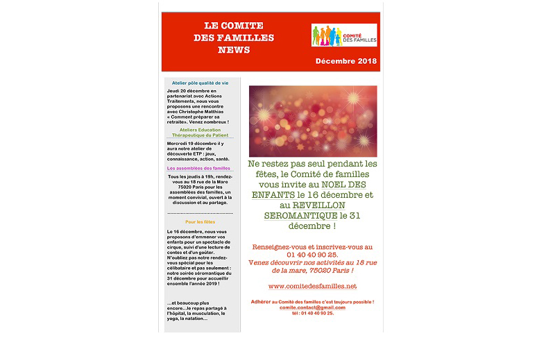 Les activités du Comité des Familles en décembre 2018